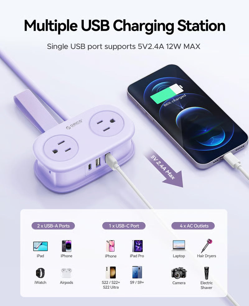 4FT Travel Power Strip with 4 AC Outlets
